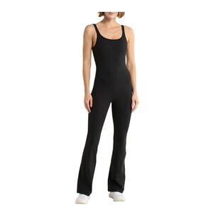 NEW YOGALICIOUS LUX Illusion Rib Scarlett Flare Jumpsuit Black Size L